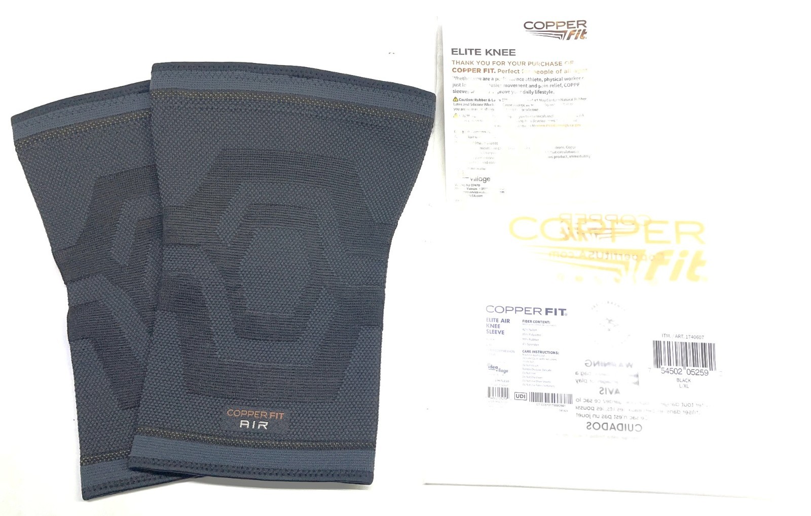 Copper Fit Elite Compression Knee Sleeve 2 Pack L/XL Airflow Technology