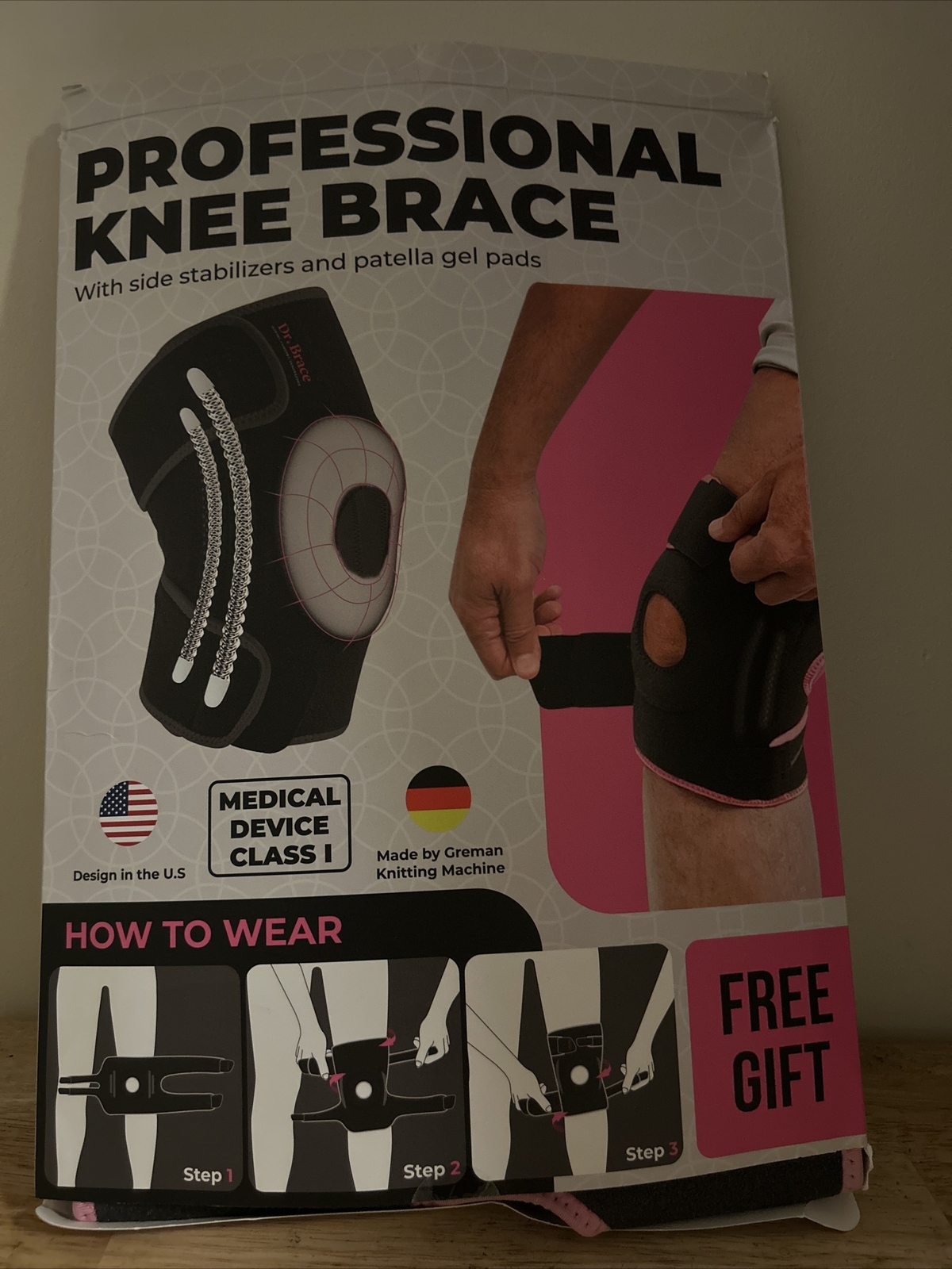 DR. BRACE Professional Knee Brace w/ Side Stabilizers Patella Gel Pads L