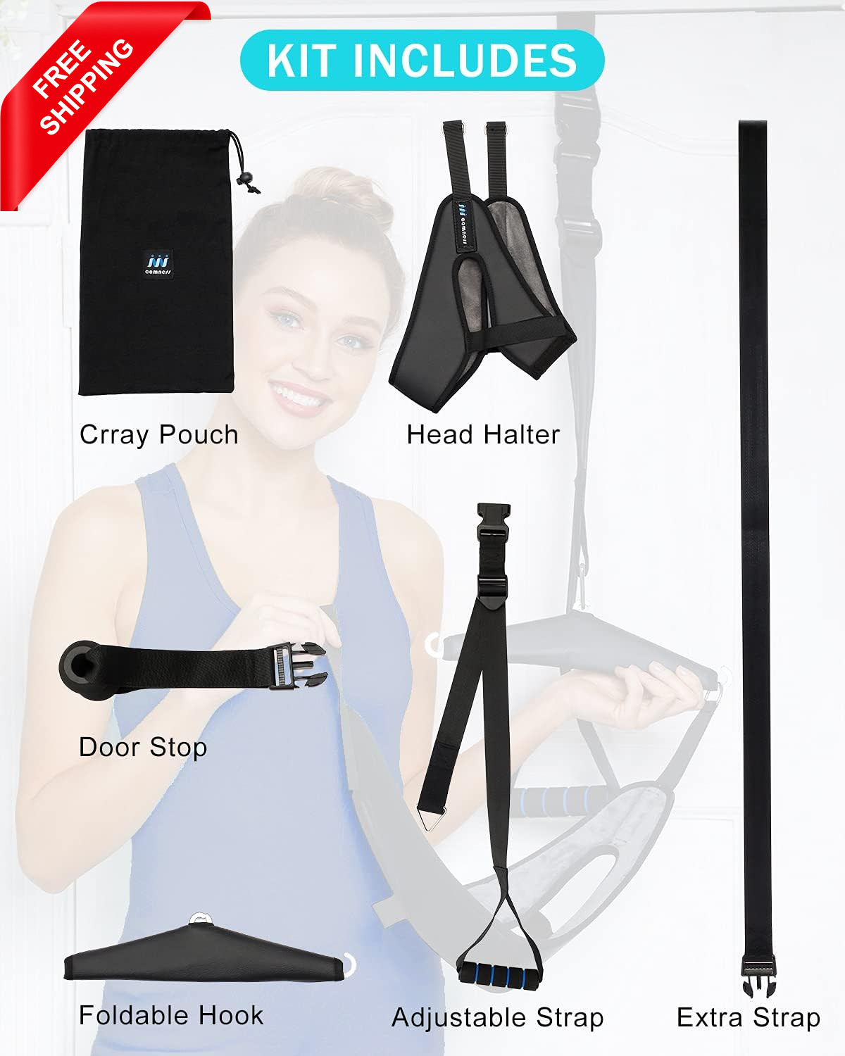 Cervical Neck Traction Device over Door for Home Use, Portable Neck Stretcher Ha