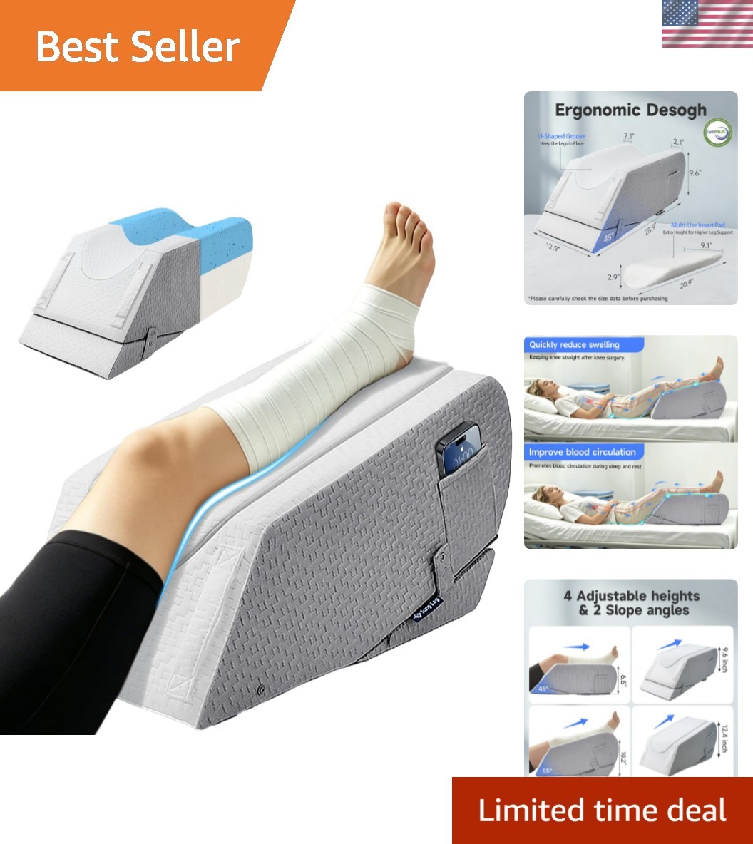 Leg Elevation Pillow for After Surgery, Adjustable 4 Heights & 2 Slopes, Knee…