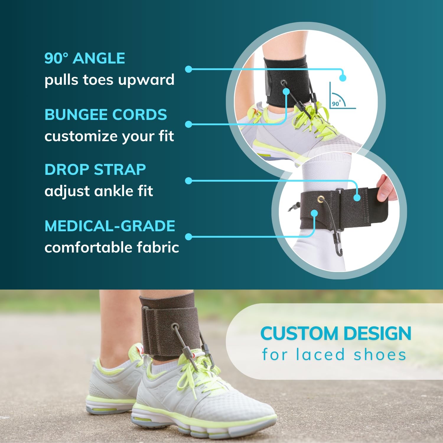 BraceAbility AFO Foot Drop Brace – Adjustable Soft Ankle S/M, Black