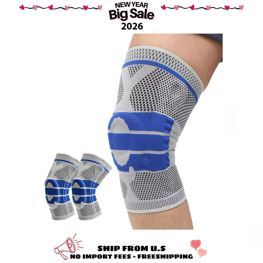 2 Pack Knee Sleeves for Men Women, Compression Knee Brace, Color Gray, Size L