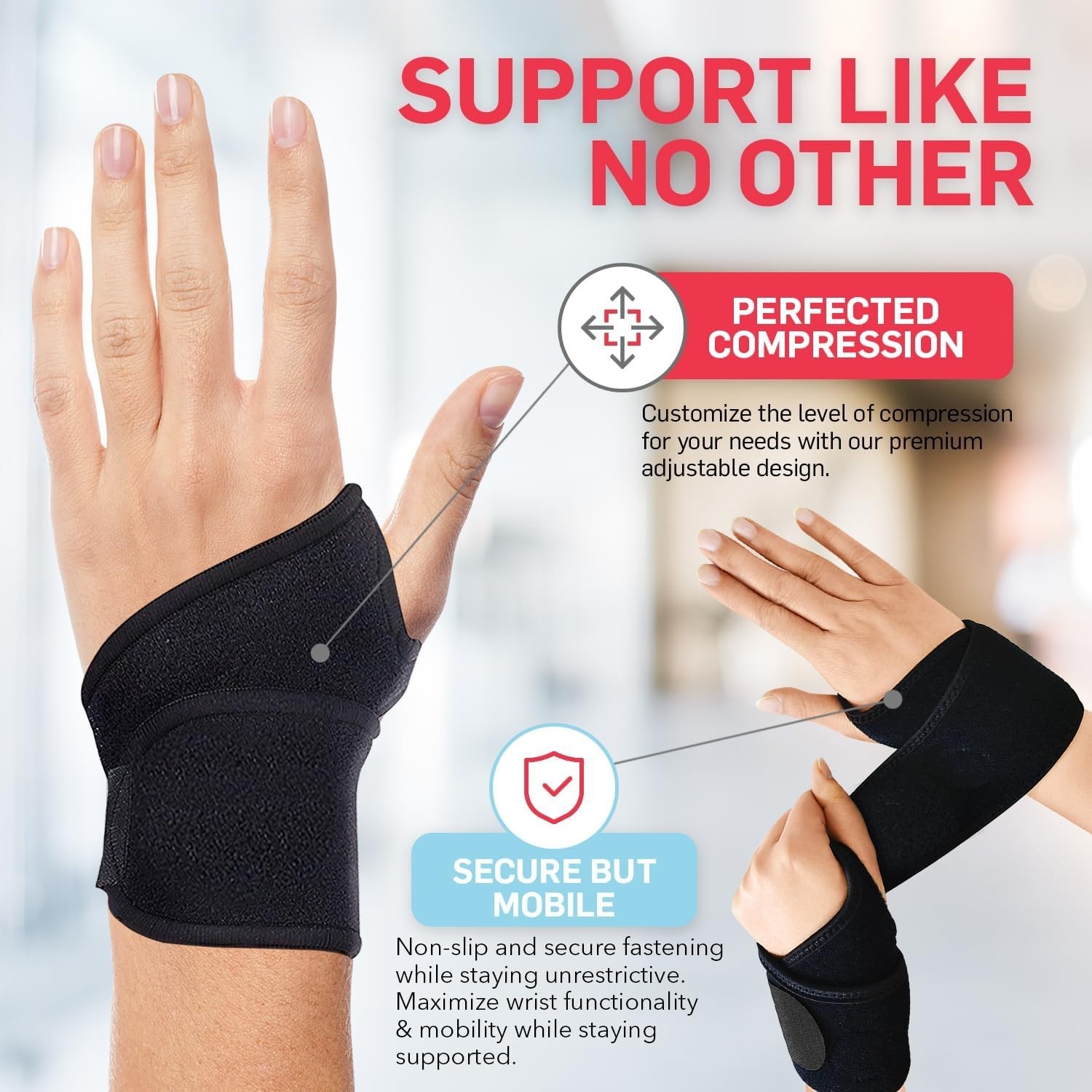Everyday Essentials Wrist Guard – Comfort & Support for Wrist Pain, Black 2 Pack