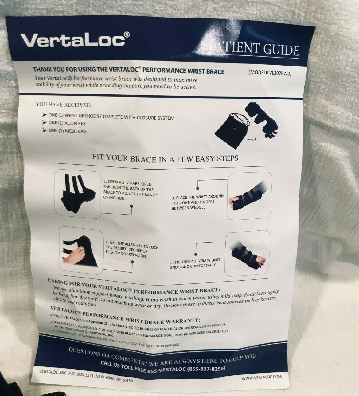VertaLoc Wrist Brace Orthosis Strap maximize stability & provide support/ Blue