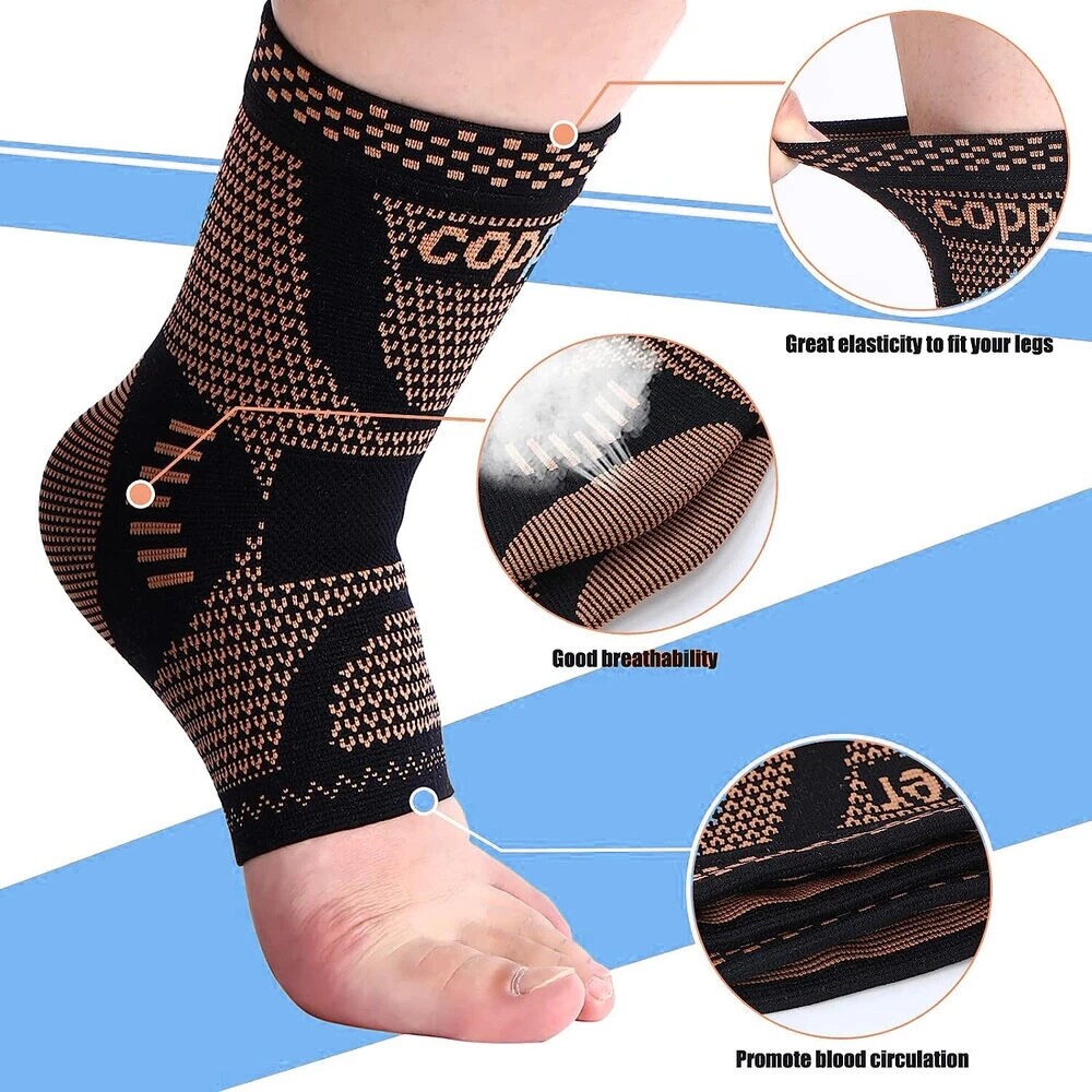 Copper Ankle Brace Support Compression Sleeve For Joint Fasciitis Pain Relief US