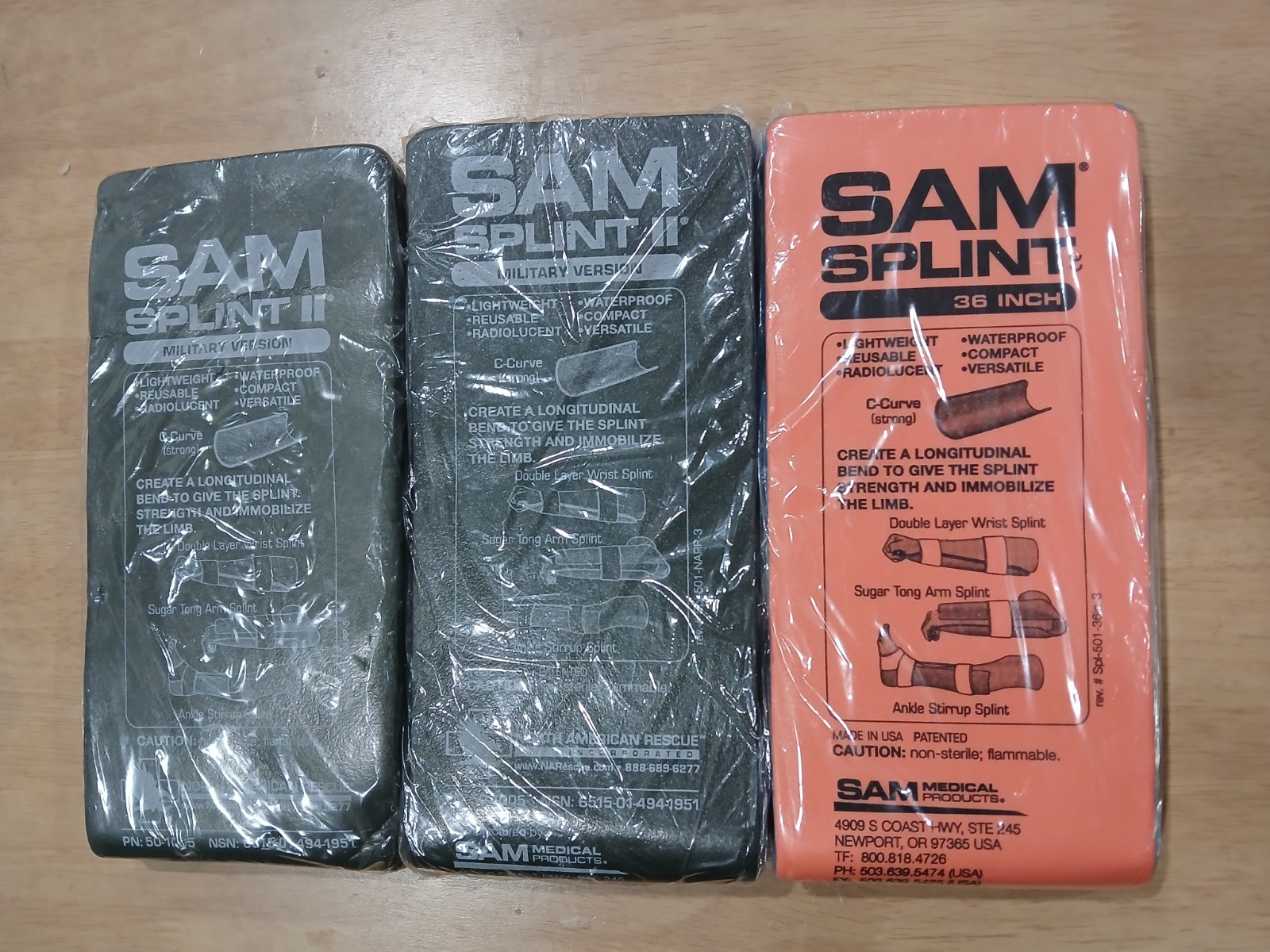 3 36″ SAM/NAR Universal SAM Splint First Aid Arm Wrist & Leg 2 Green, 1 Orange