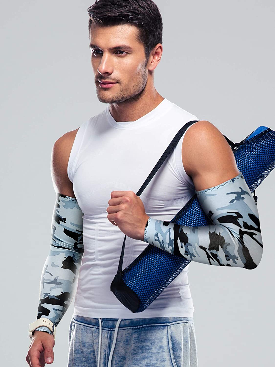3 Pcs Compression Sport Arm Sleeve Baseball Football Sleeves Sun Protection+Mask
