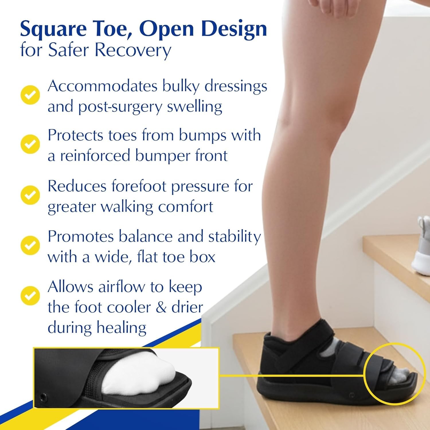 Deluxe Post Op Shoe for Broken Toe & Foot Surgery Recovery | Hard sole surgical