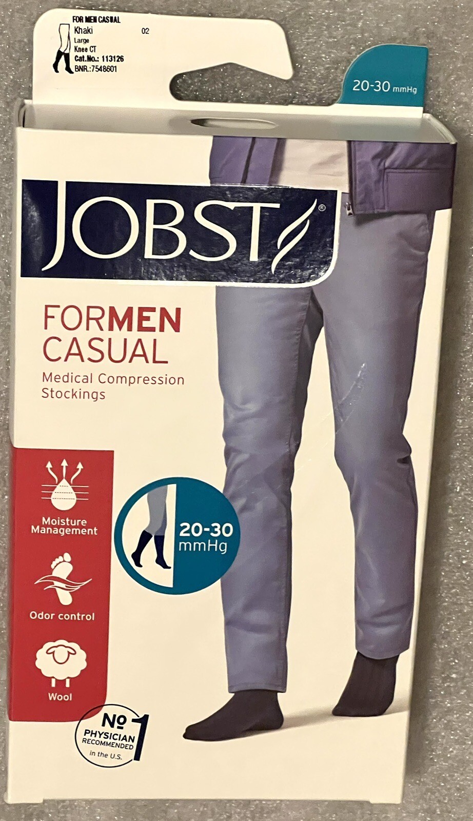Jobst For Men Casual Compression Socks 20-30 mmhg Large Knee High CT Khaki New