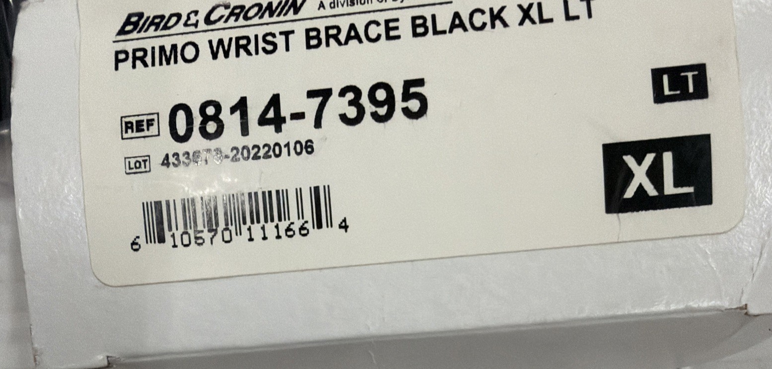 Bird & Cronin Primo Wrist Brace w Thumb Spica Black XLarge Left Hand 0814-7395