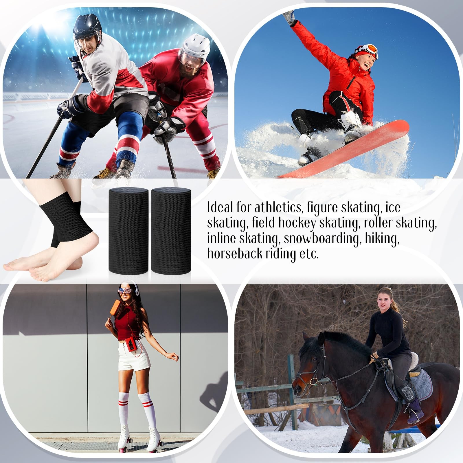 2 PCS Black Ankle Gel Sleeves Padded Socks Skateboard Pads Compression Brace