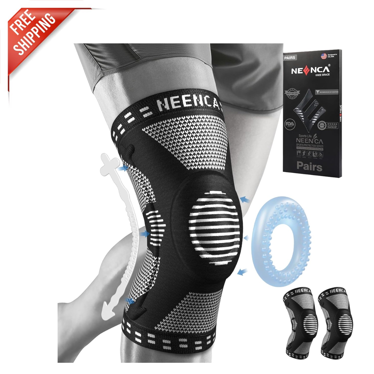 Professional Knee Braces for Men & Women | Instant Pain Relief – 2 Pack Large