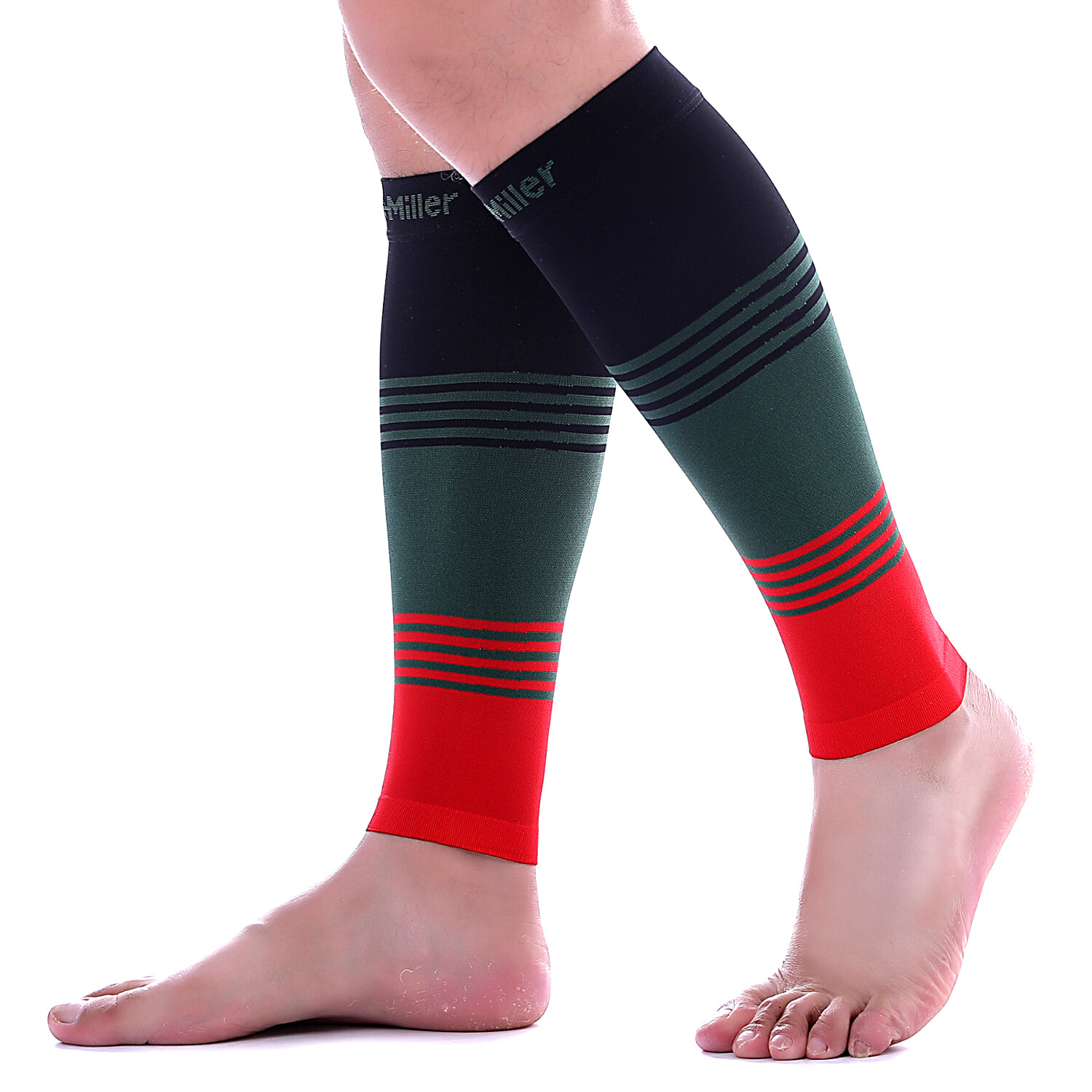 Calf Compression Sleeve 1 Pair Doc Miller 20-30 mmHg Varicose Veins BLK/GRN/RED