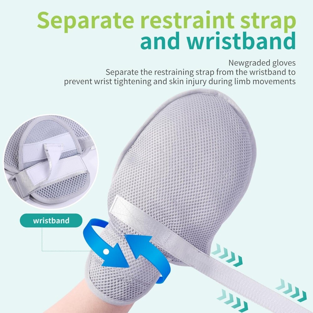 2Pcs Restraint Gloves Hand Protective Mitts for Dementia Elderly Autistic Child