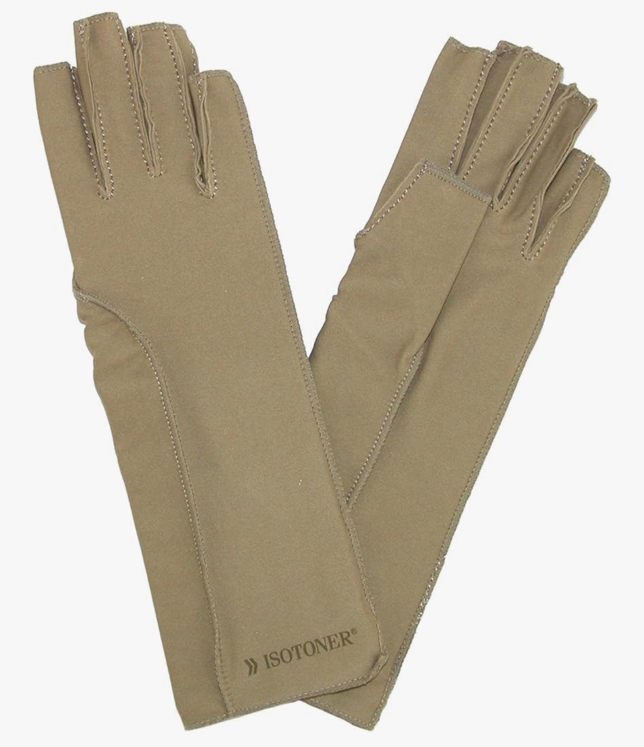 Isotoner Therapeutic Gloves Open Finger Camel S:Large Compression Pain Relief