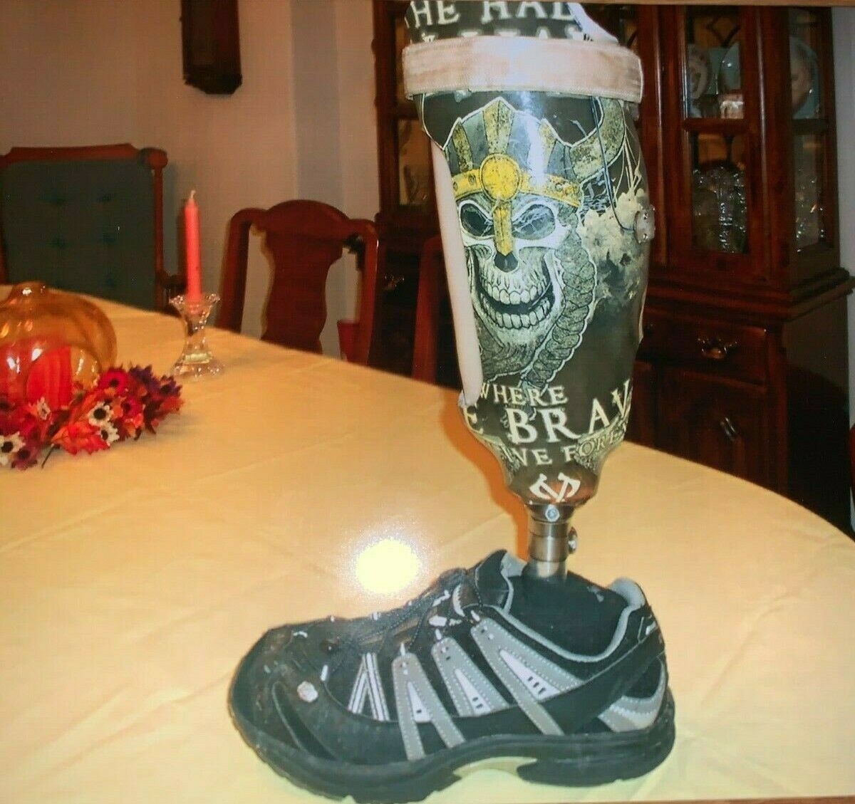 Skeleton design left prosthetic leg size 15 shoe ~ “Large Viking Skull”