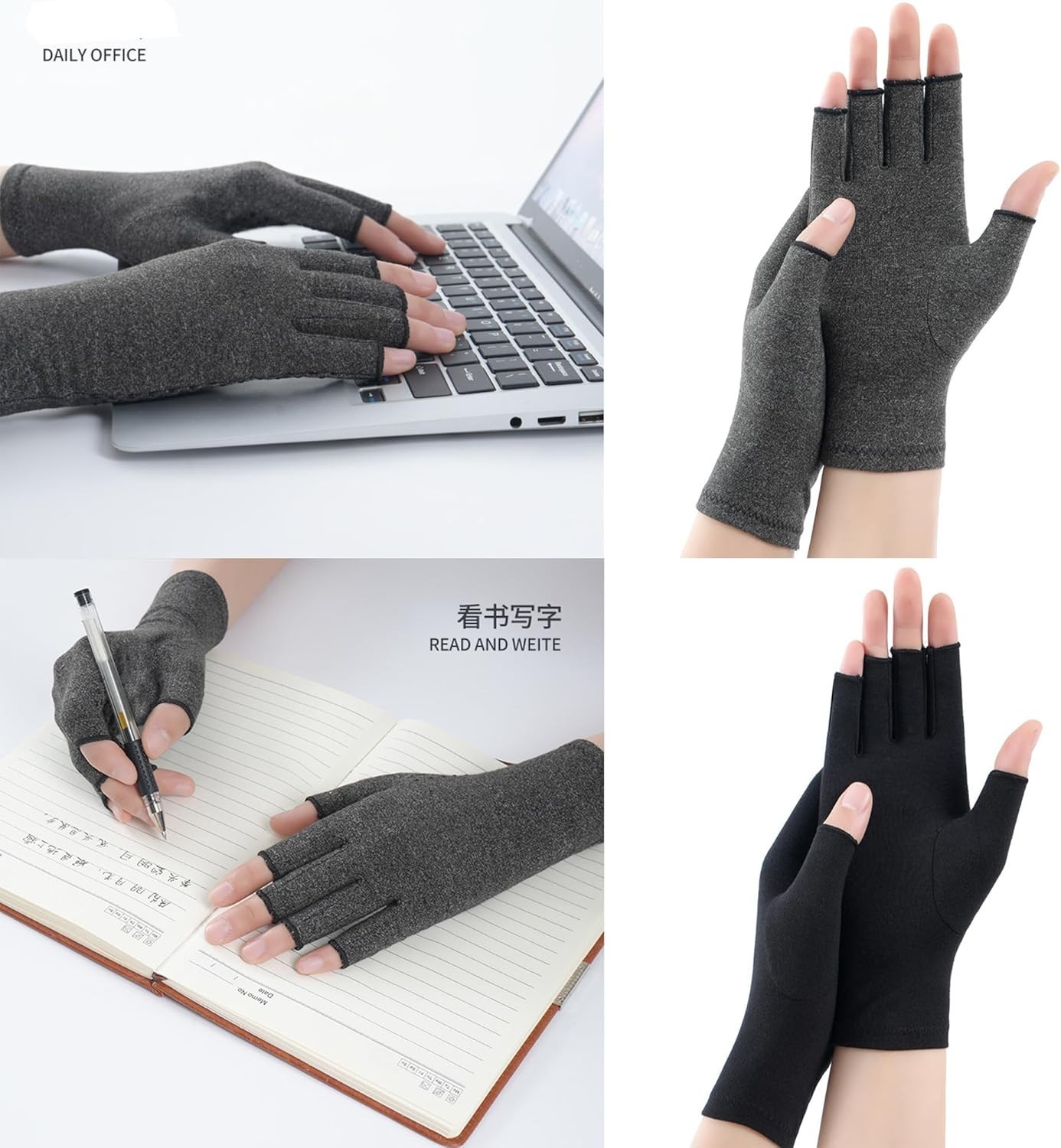 Ergonomic Fingerless Compression Gloves – Stylish Dark Gray for Arthritis Relief