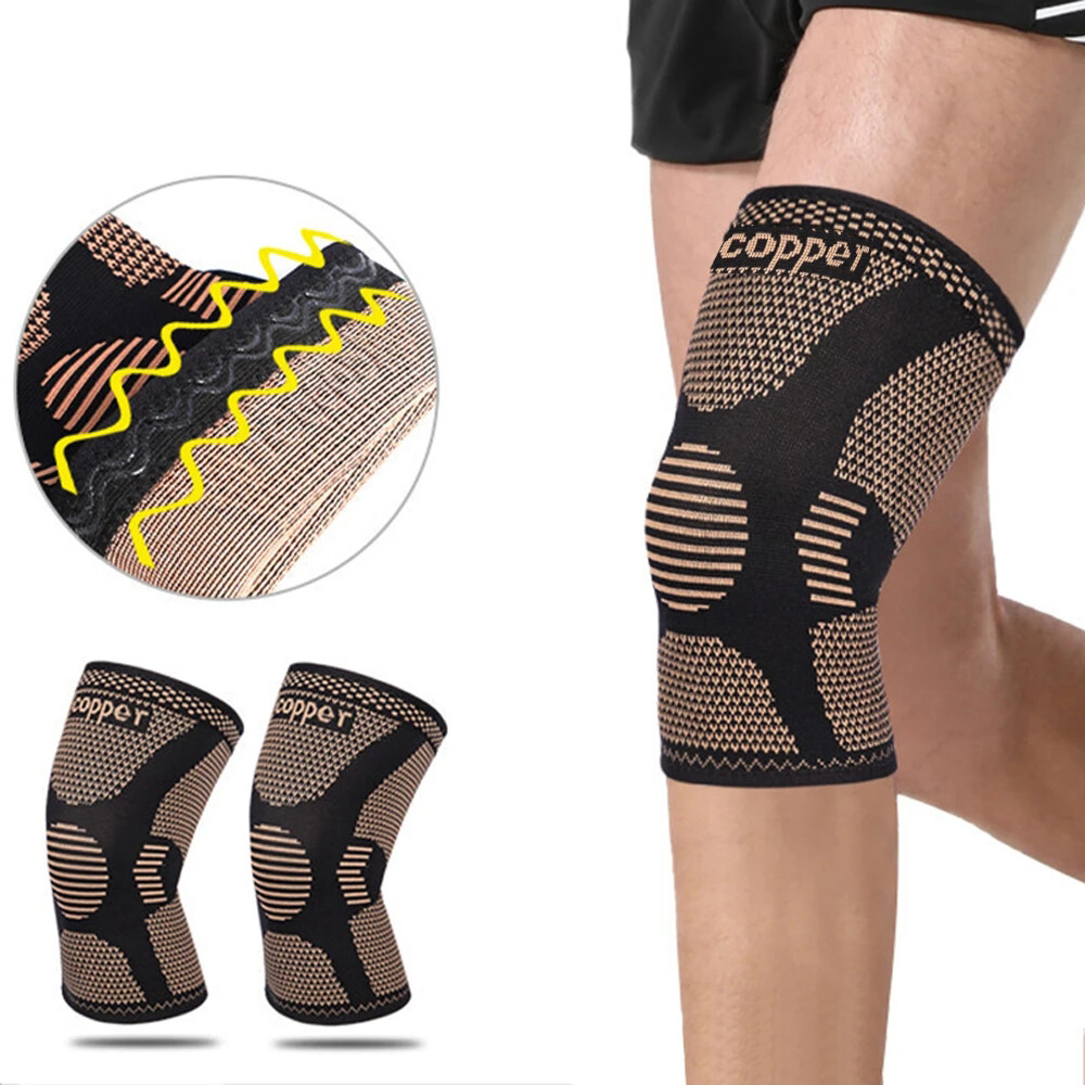 2x Knee Sleeves Copper Silver Compression Brace Support Sport Joint Injury Pain