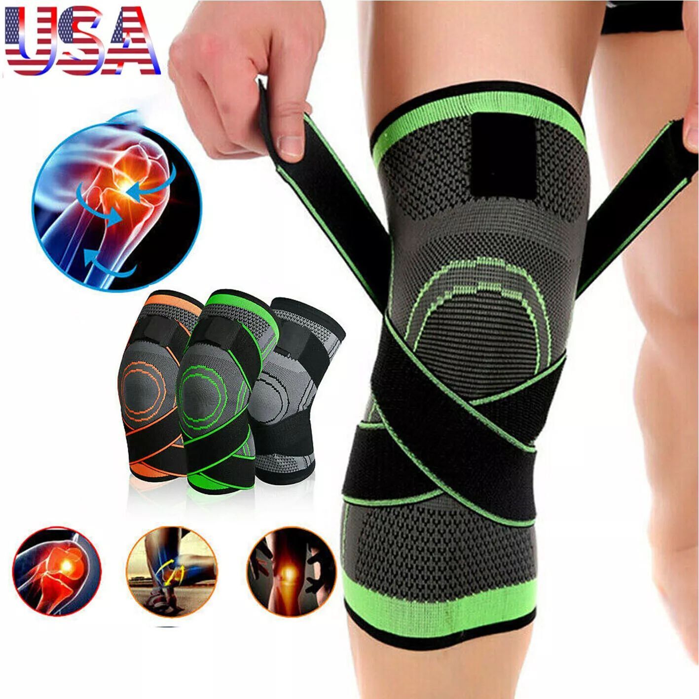Knee Sleeve Compression Brace Support Pad Sport Joint Pain Arthritis Relief Gym&