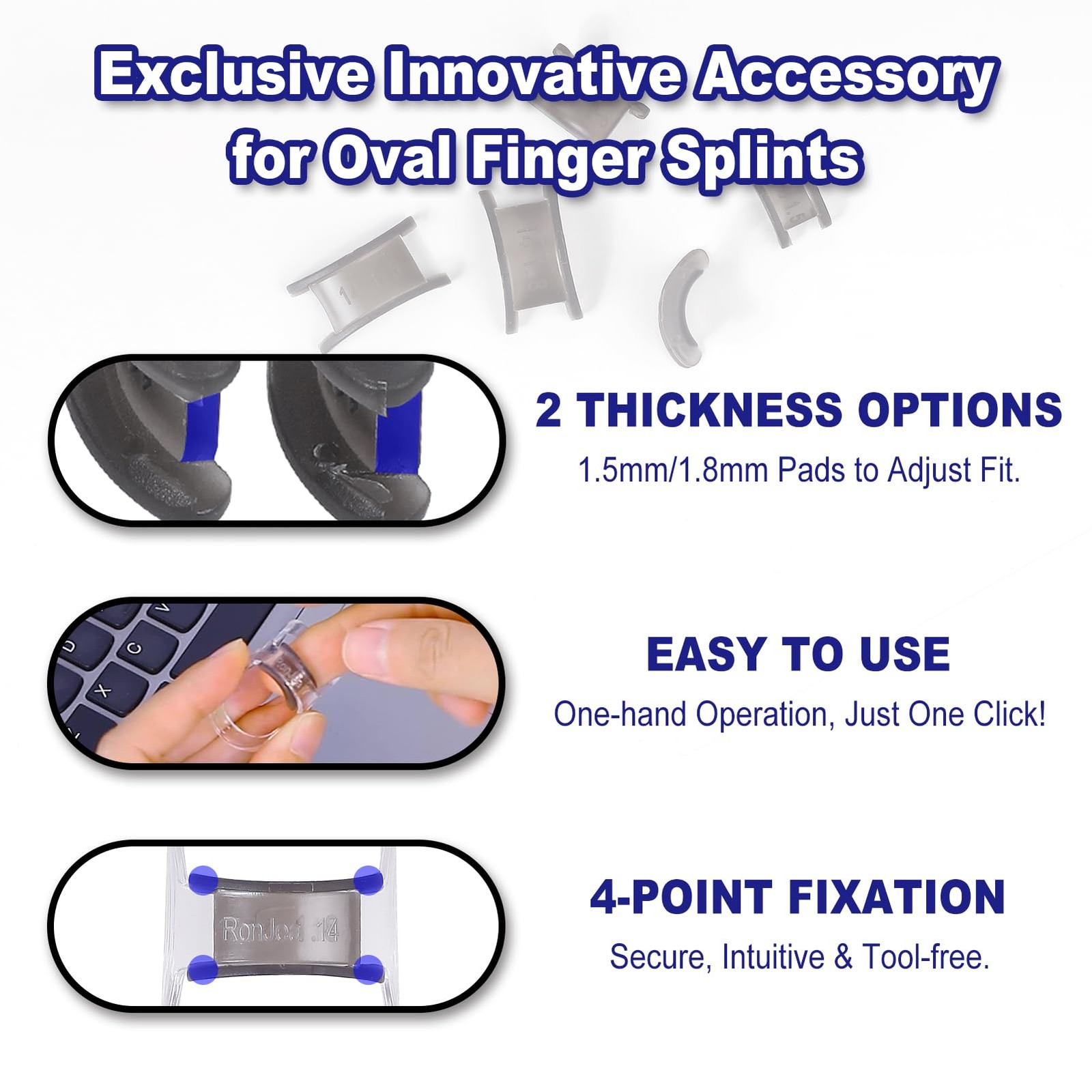 RonJea 8Pcs Clear Oval Finger Splints & Click-Lock Size 8-11,