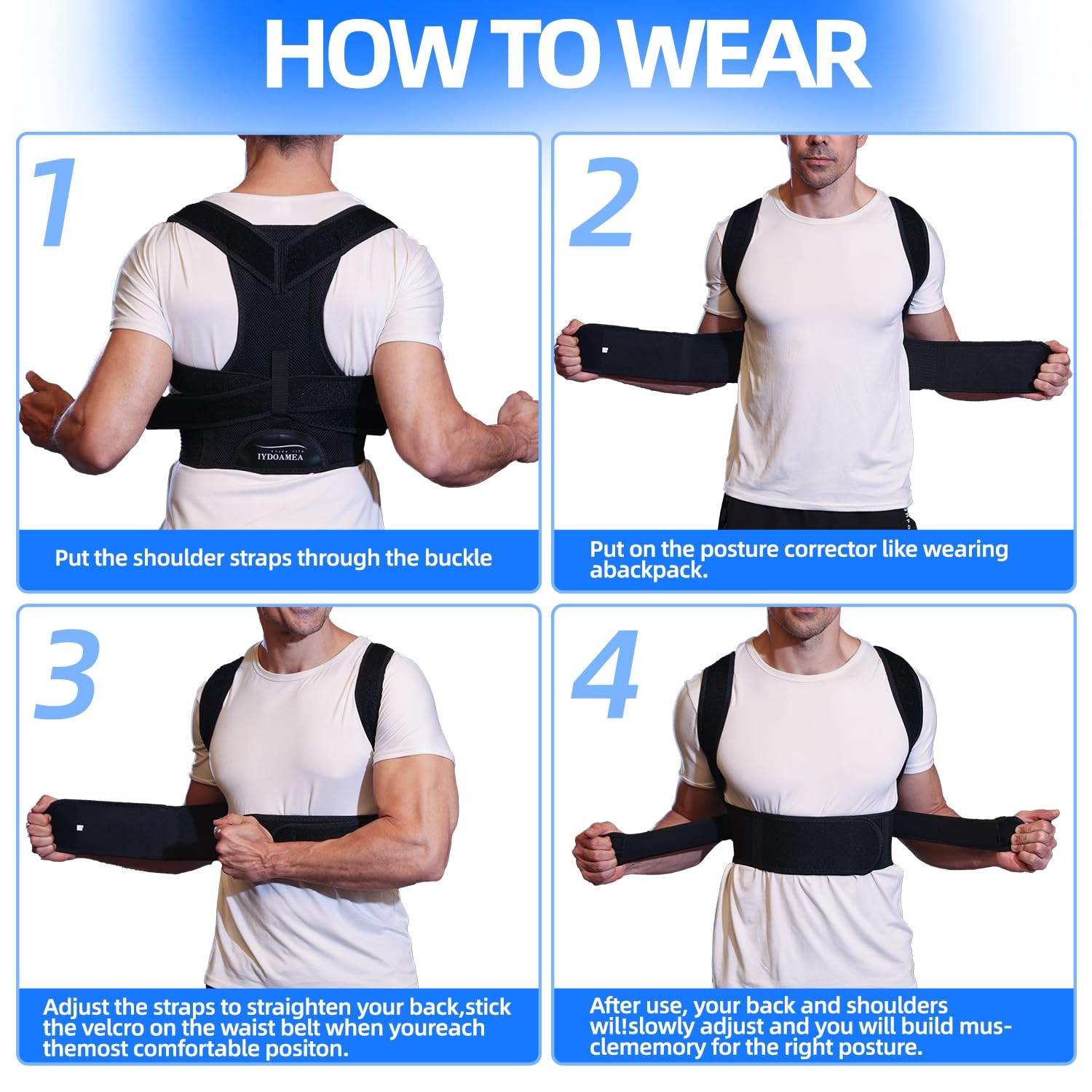 IYDoaMea Posture Corrector for Women and Men ( Order A 2XL(43.3~49.2), Black