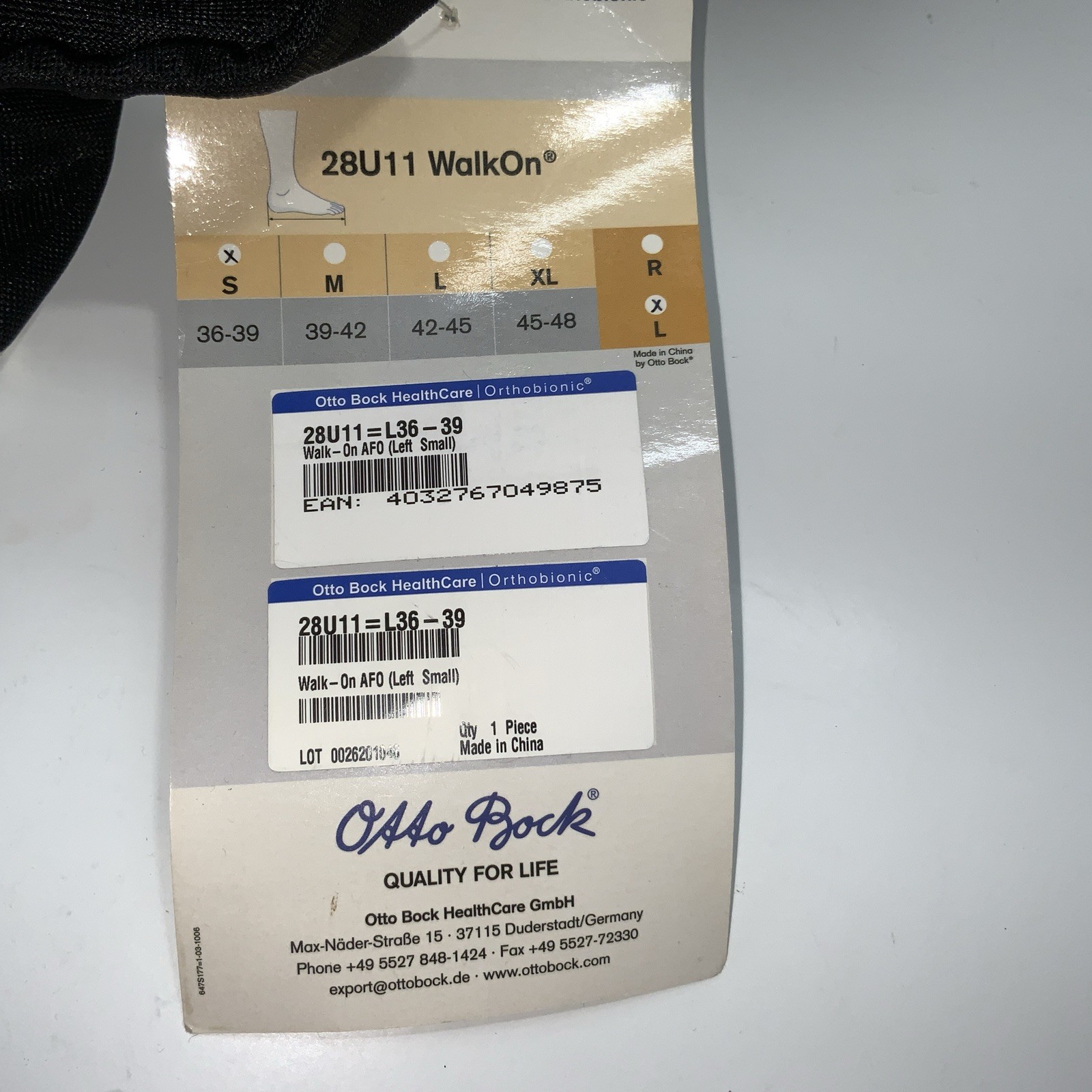 Ottobock Walk On 28U11 S 36-39 Otto Bock Walkon Left Small Foot Drop Brace AFO