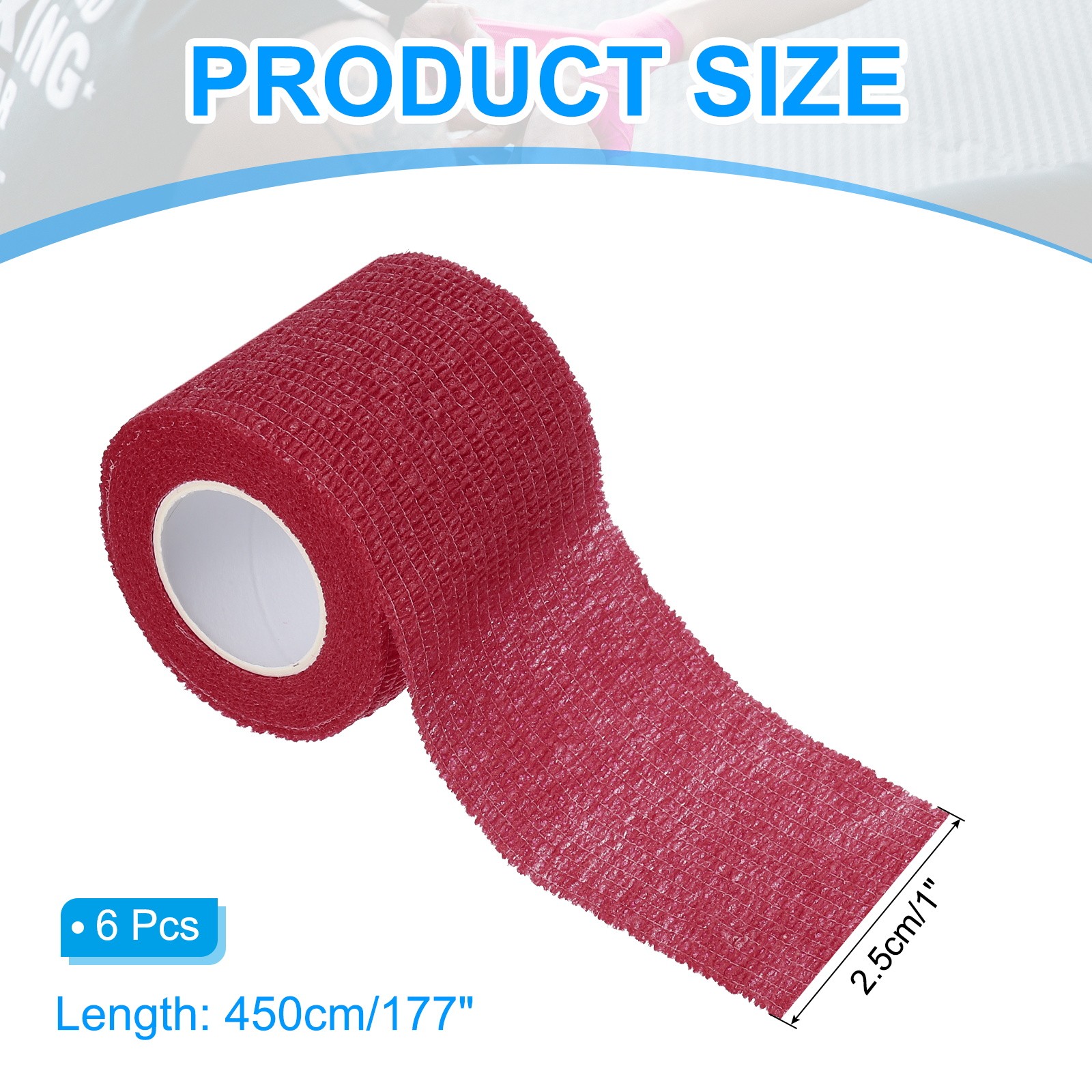 1″ x 177″ 6 Pcs Self Adhesive Bandage Wrap Elastic Self Tape Dark Red
