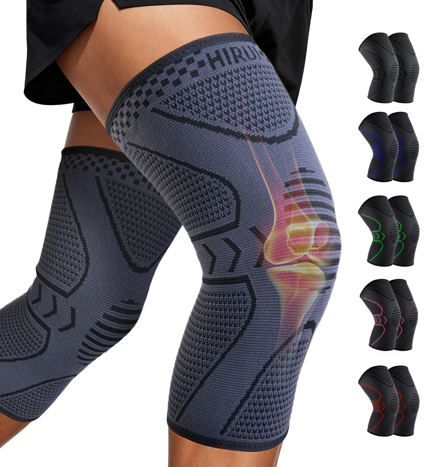 2 Pack Knee Compression Sleeve Brace for Men Women – Black Large