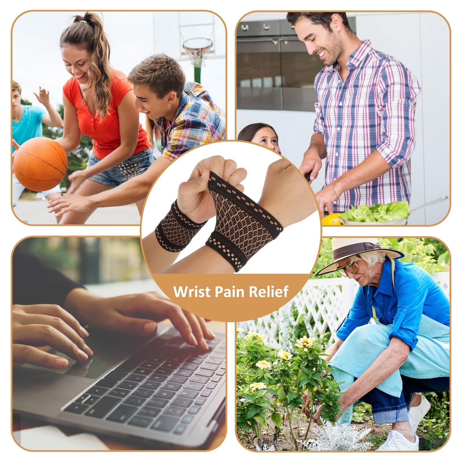 Copper Wrist Compression Sleeve, Brace M, Brown