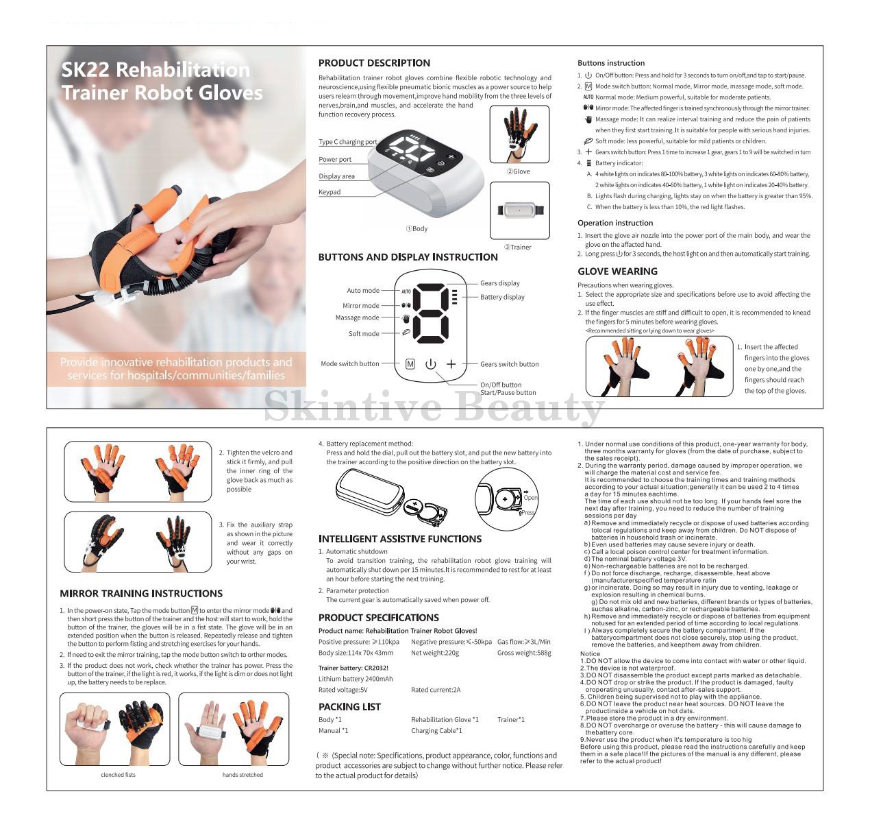 Hand Function Rehabilitation Robot Gloves for Finger Hemiplegia Recovery Trainer