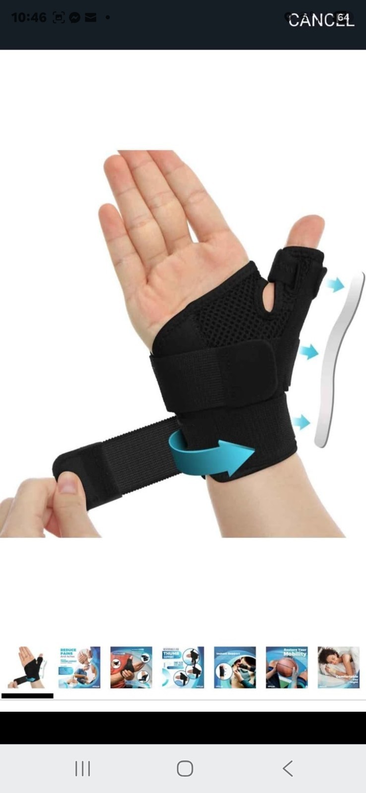 Thumb Brace Splint for Right & Left Hand Unisex Black