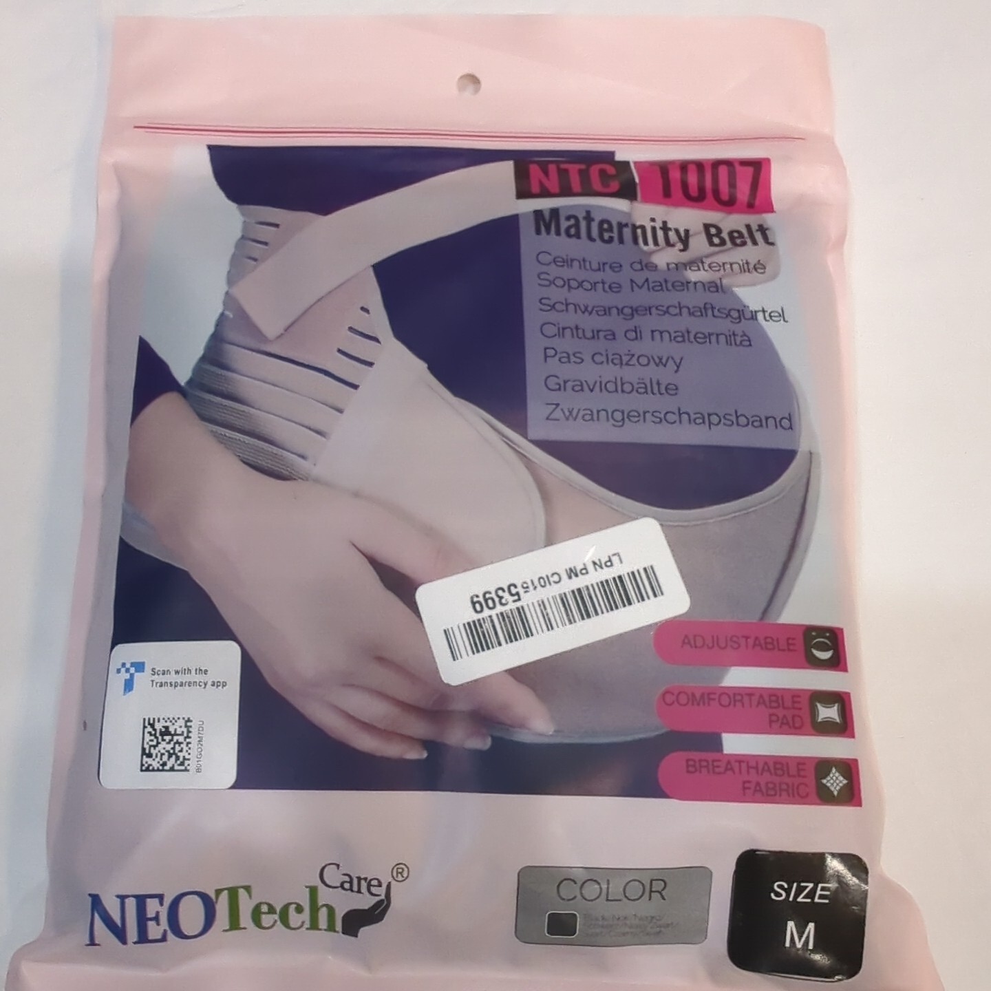 Neo Tech Care Maternity Back-MEDIUM Belly Belt SUPPORT Blk Adjust Breathable NEW