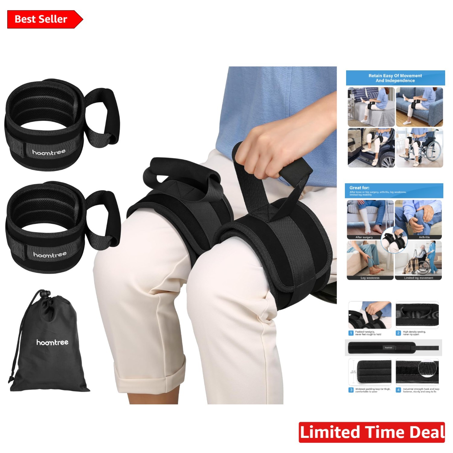 Adjustable Thigh Lifter Straps with Padded Grip for Limited Mobility Support