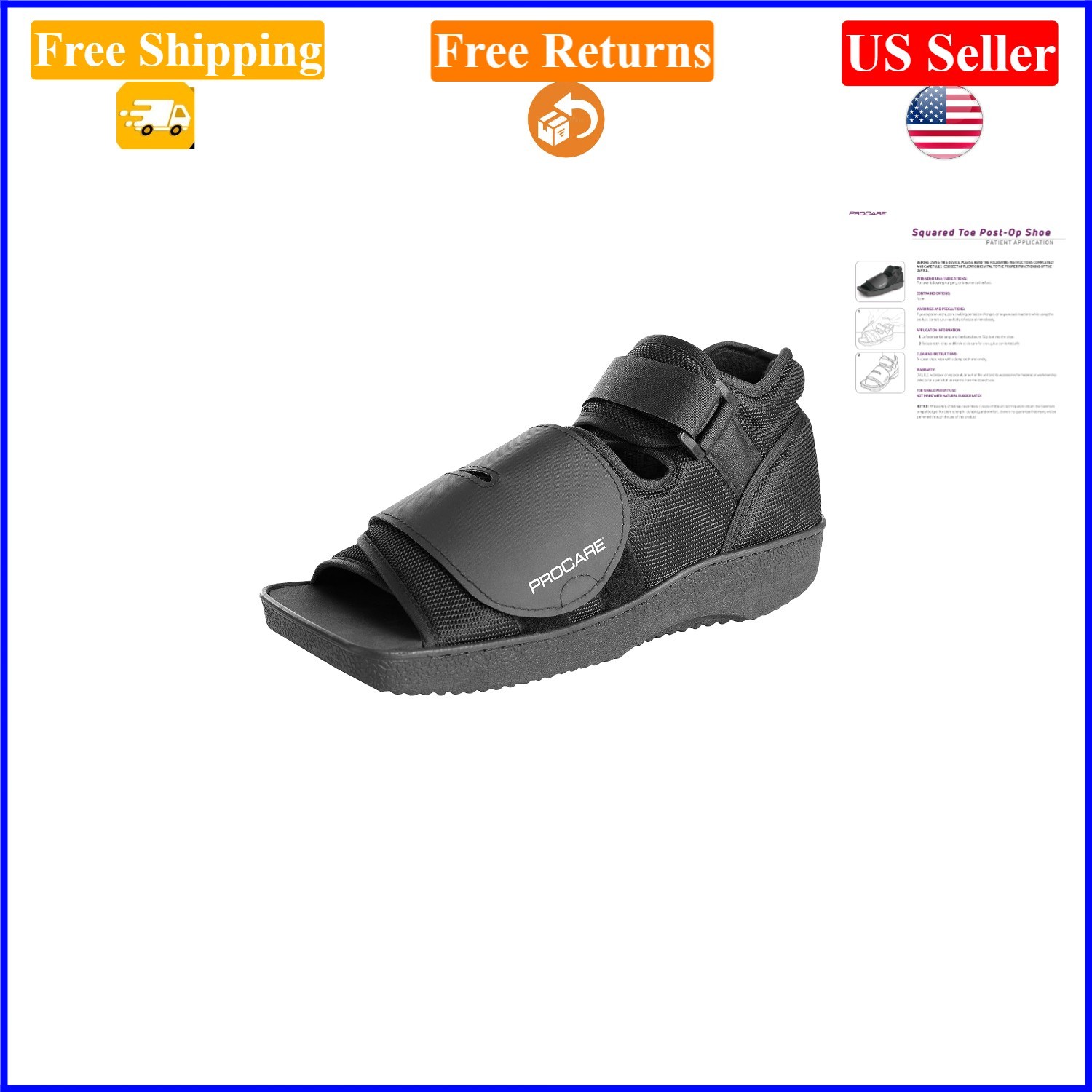 Unisex Small Squared Toe Post-Op Shoe for Men & Women, Dry & Stable