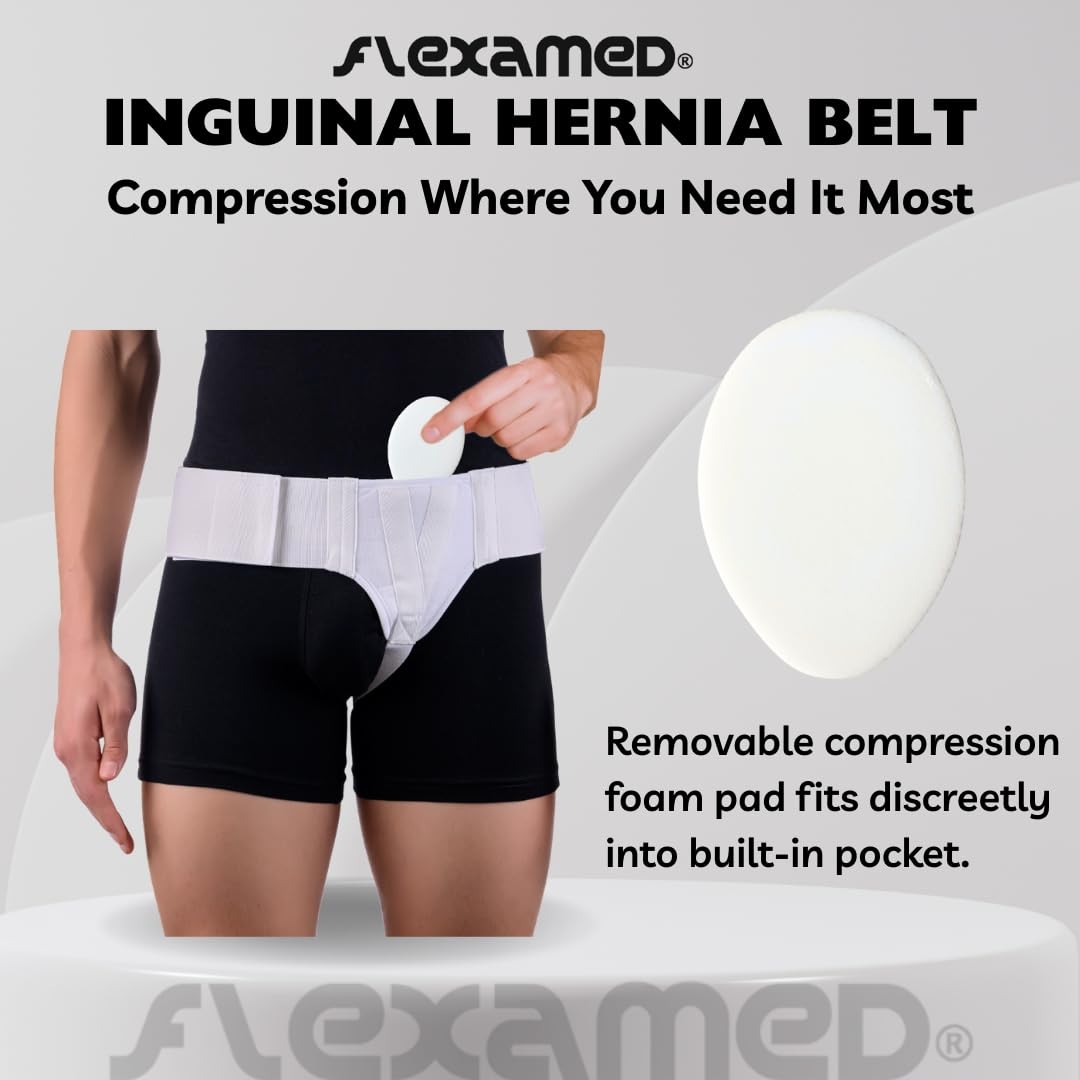 FlexaMed Double Inguinal Hernia Truss Belt with Support Pads, White, XL