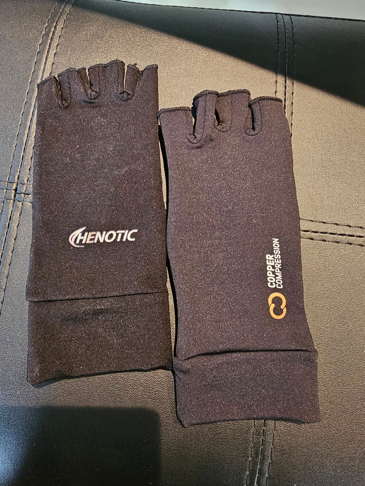 Two left hand compression gloves, Copper Fit, Henotic, grip, fingerless