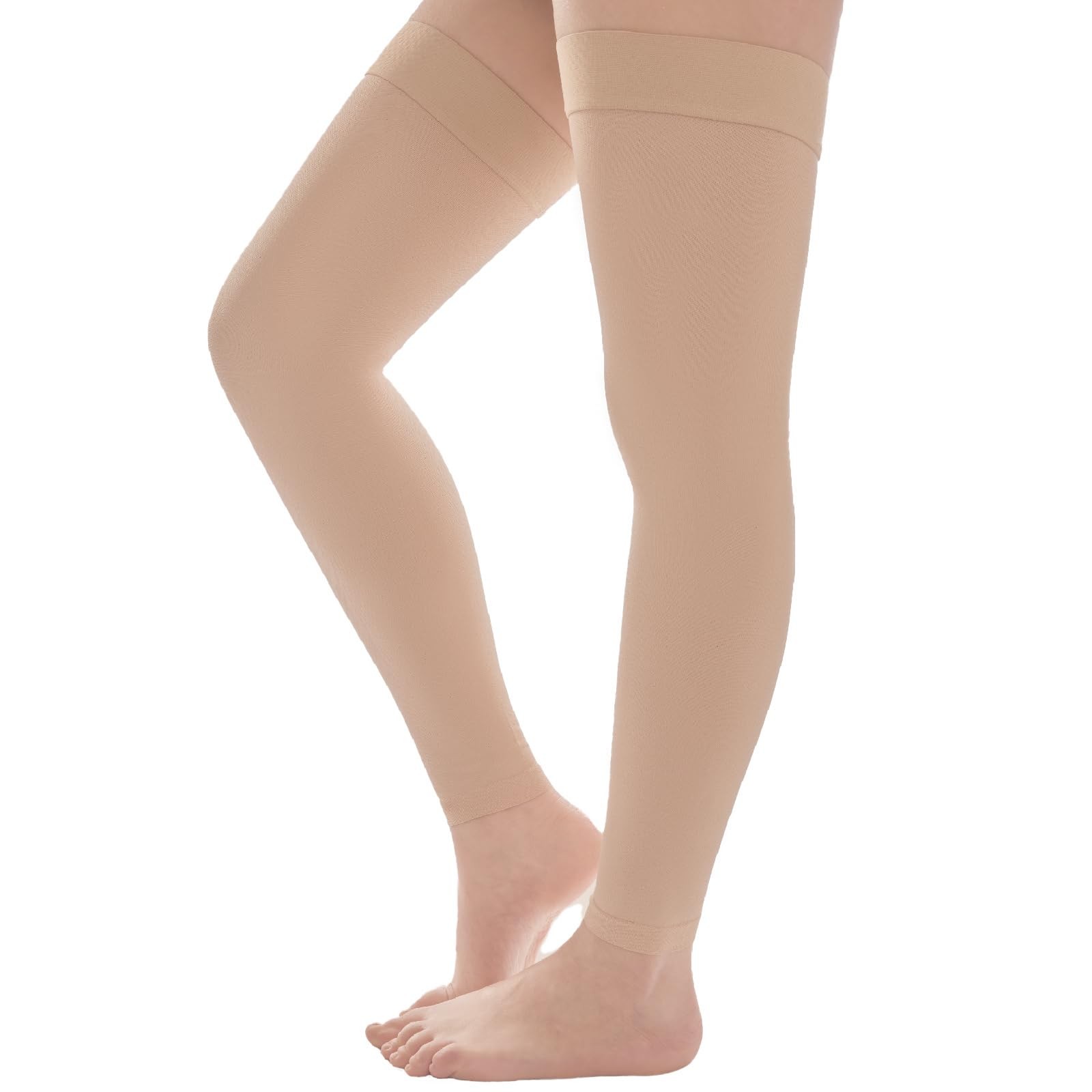 3XL Footless Beige Graduated Compression Thigh High Socks for Leg Comfort