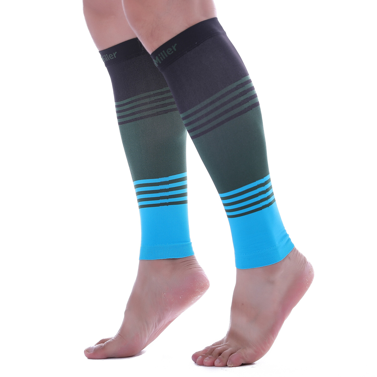 Doc Miller Calf Compression Sleeve 1Pair 20-30mmHg Varicose Veins BLACK/GRN/BLUE