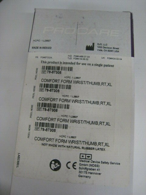Procare 79-87308 79-87288 Comfort Form Wrist/Thumb, Right, Size XL lot of 7