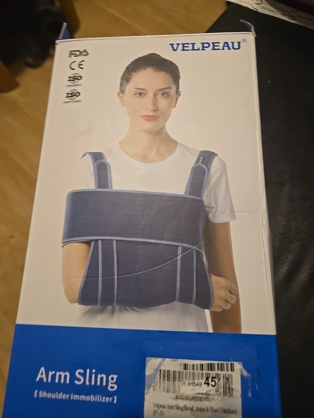 Velpeau Arm Sling Shoulder Immobilizer with Waist Strap, Sponge Filled Design.