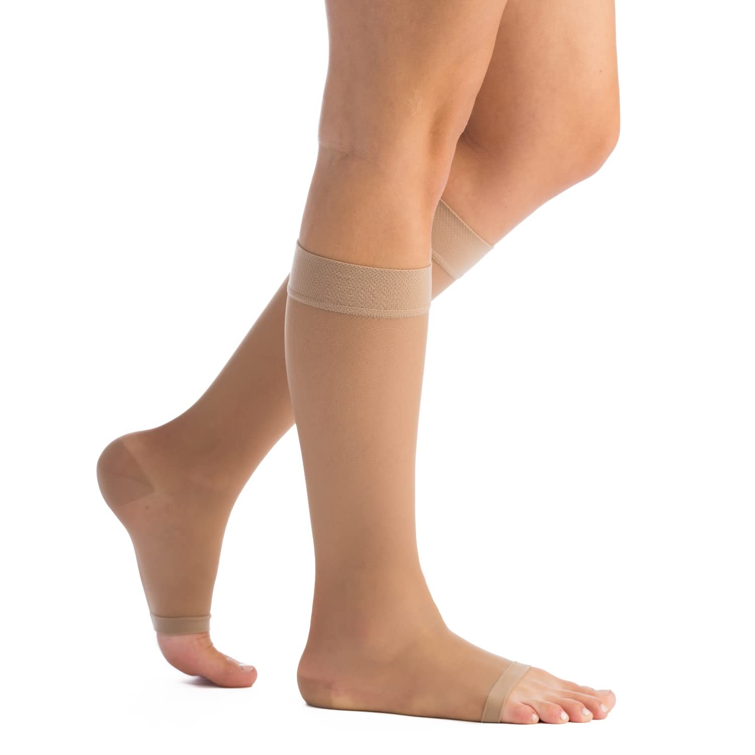 Women’s Sheer Compression Stockings 20-30 mmHg Knee High Open Toe – Pain Relief