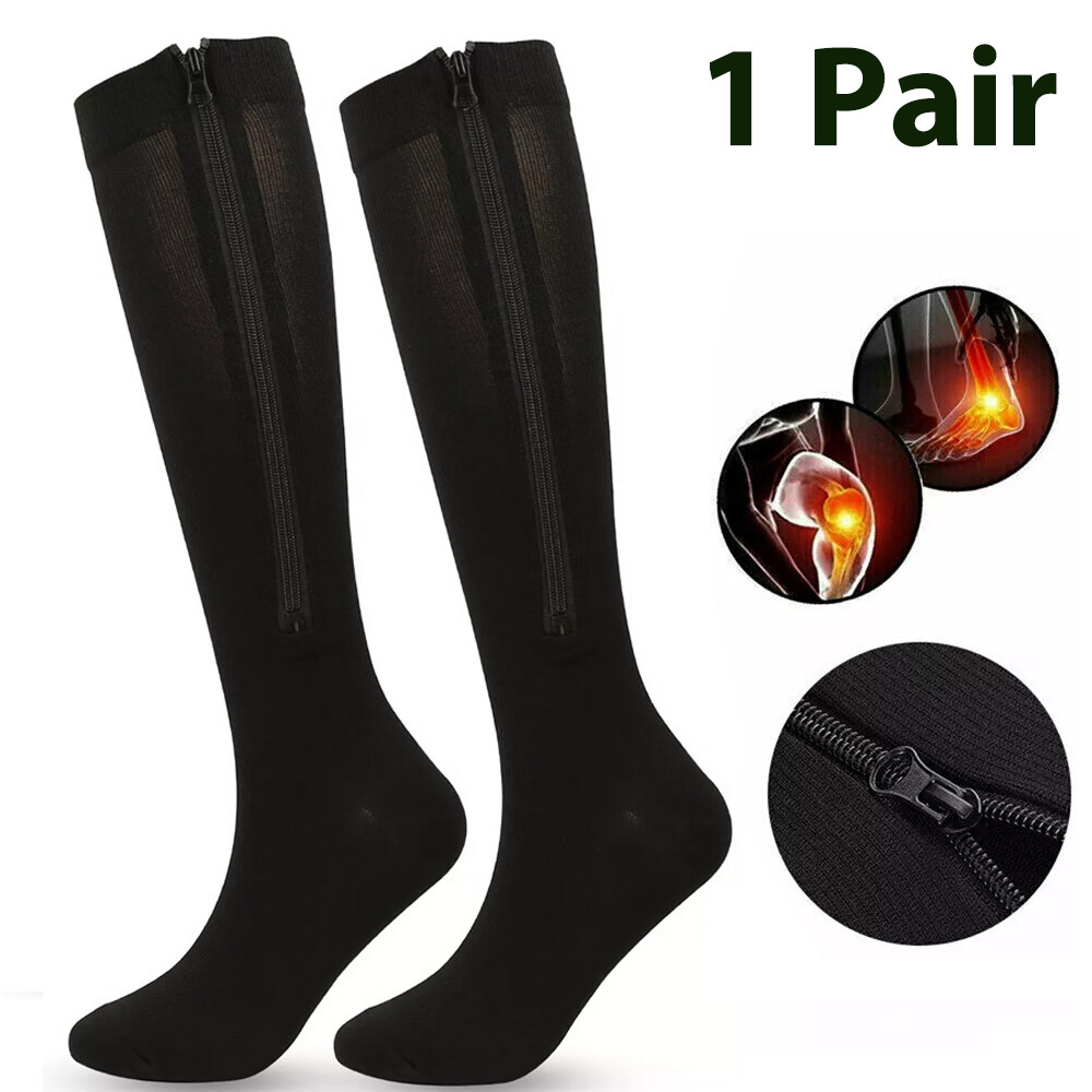Zip-Up Compression Socks 20-30 mmHg GRADE Knee-High Unisex Leg Support NUDE