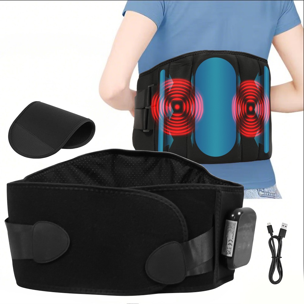 Cordless Heated Massage Vibration Lumbar Support Belt for Lower Back Pain Relief