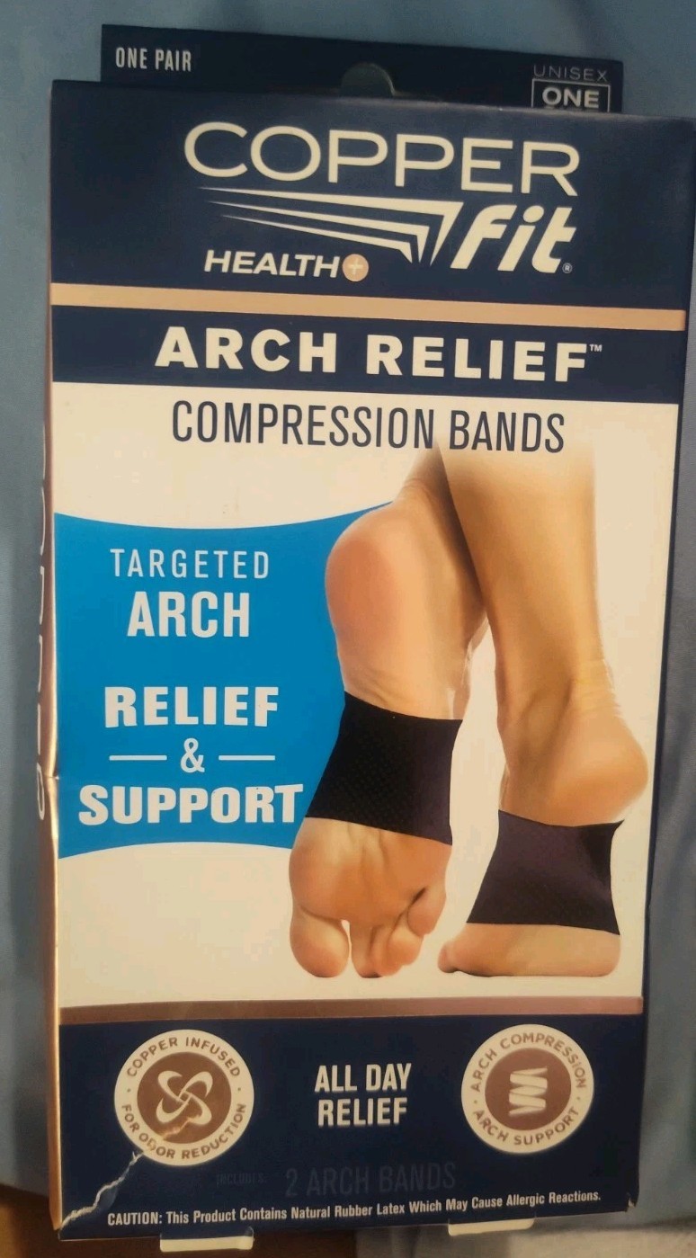 Copper Fit Copper Infused Arch Relief Compression Bands – Black – 1 Pair – New