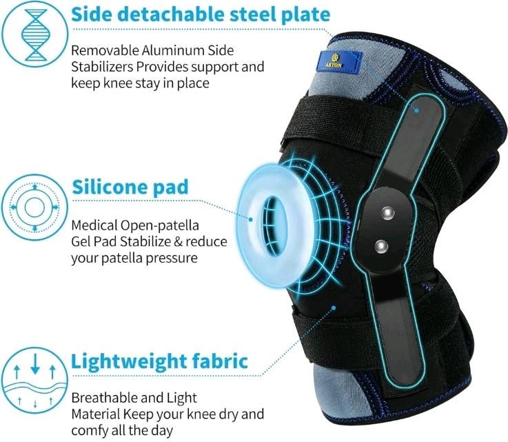 Slip on Breathable Decompression Hinged Knee Brace with Adjustable Straps