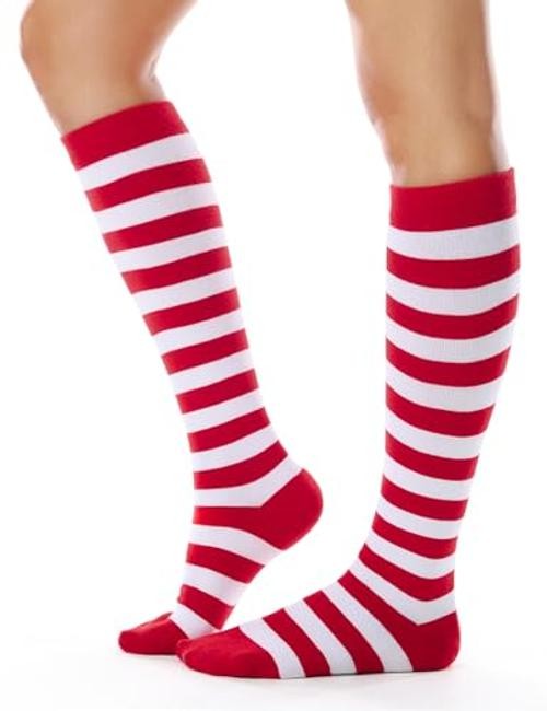 Women’s Knee High Socks Outdoor Sport One Size 1 Pack Red White Stripes