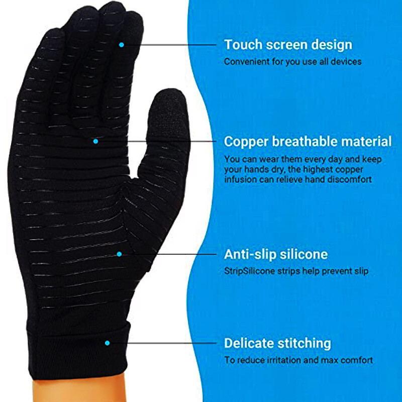 Copper Arthritis Gloves Compression Hand Support Joint Pain Relief Pair US