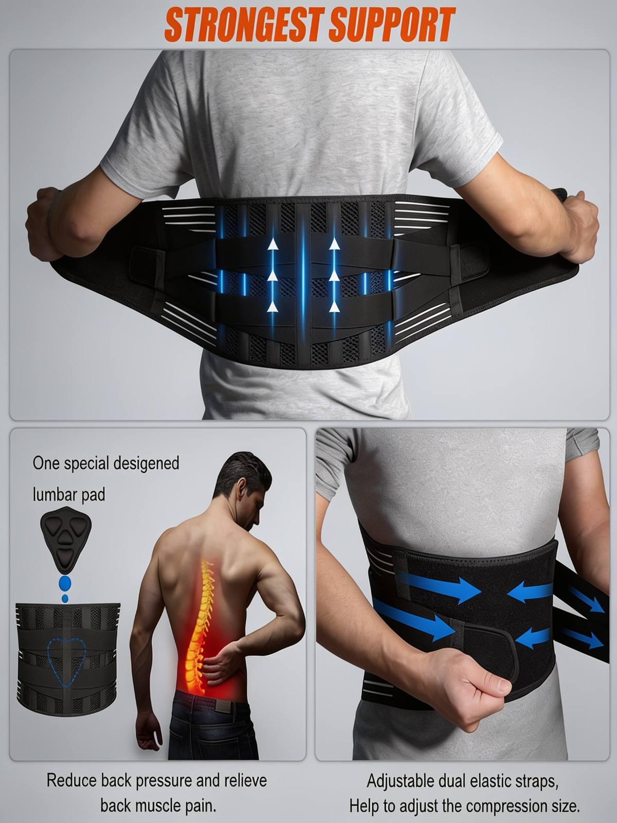 Premium Lower Back Support Brace Belt Lumbar Pad Pain Relief Posture Corrector