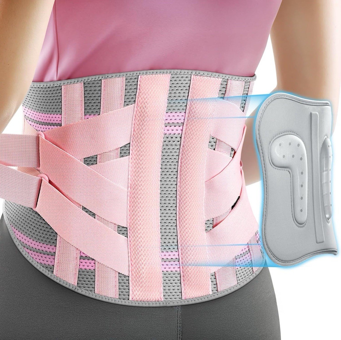 Back Brace for Women, 9X Support System 3D Silicone Pad – L – Waist: 39.4″-45.3”