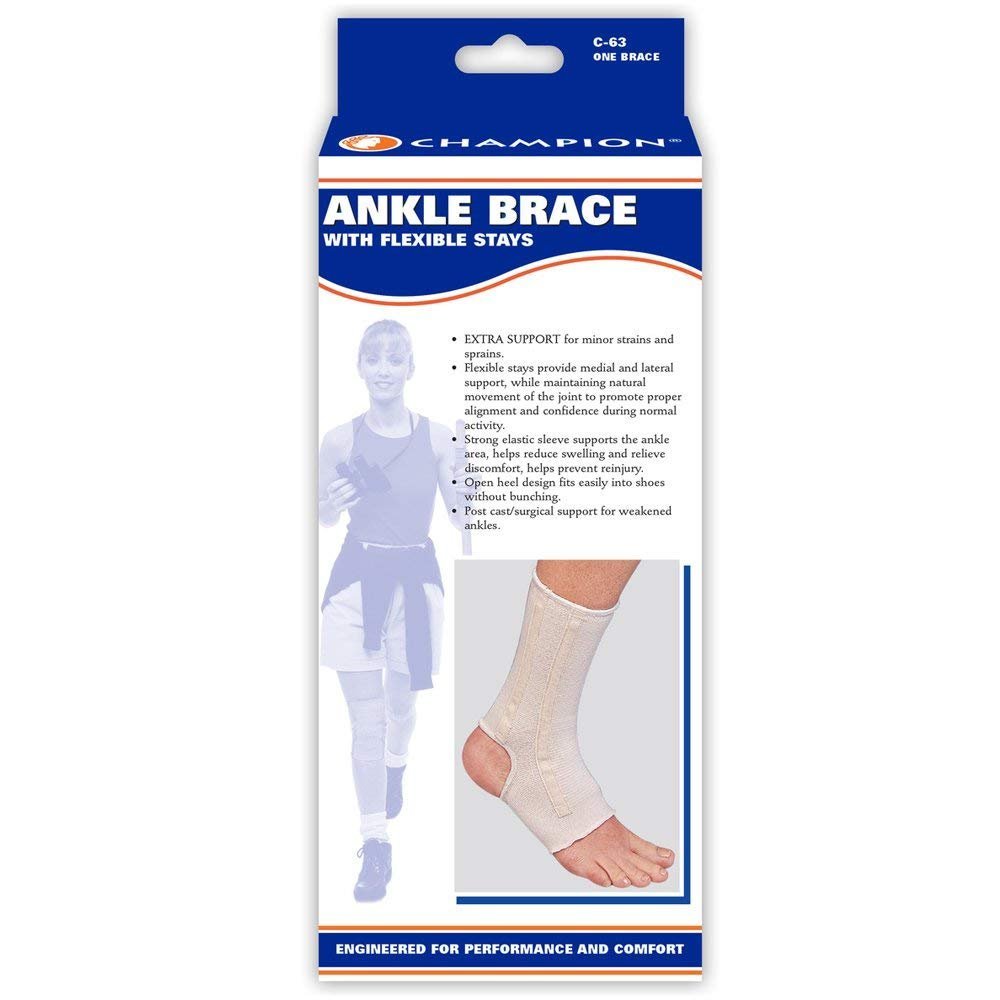 Champion Ankle Brace, Open Heel, Flexible Stays, Knit Elastic, X-Large